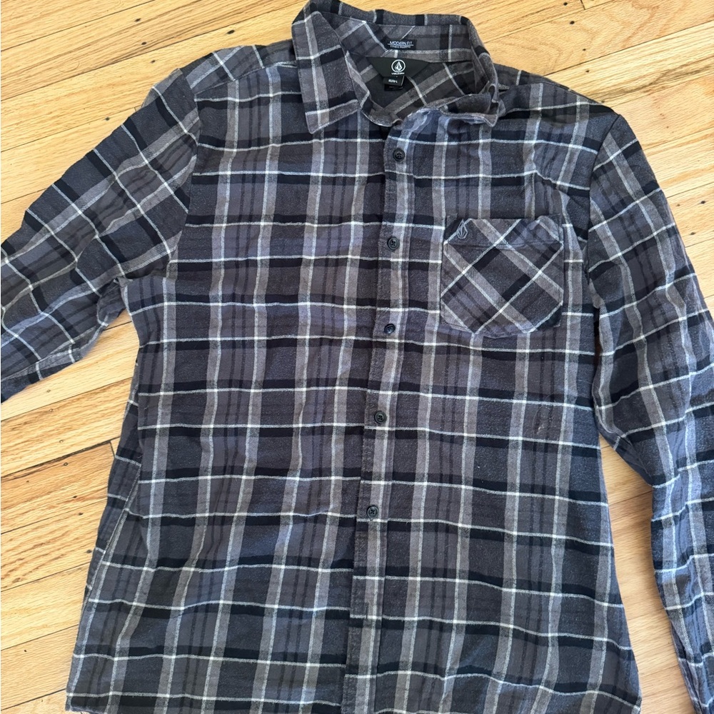 Volcom Dark Plaid Button Down Shirt